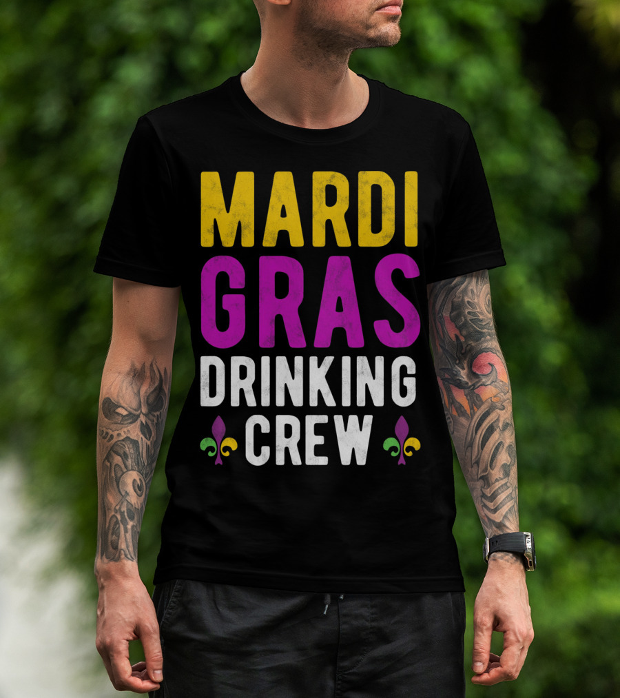 Mardi Gras Drinking Crew Fleur De Lis T-Shirt