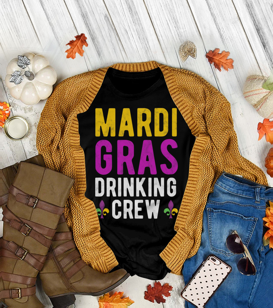 Mardi Gras Drinking Crew Fleur De Lis T-Shirt