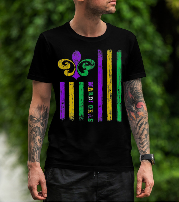 Funny Mardi Gras Flag Fleur-de-Lis Stripes T-Shirt