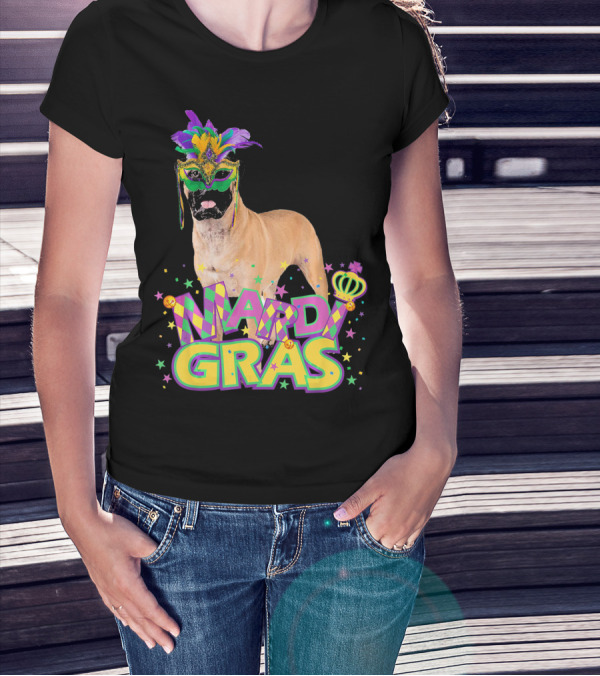 Mardi Gras Bullmastiff Mask Feathers Stars T-Shirt