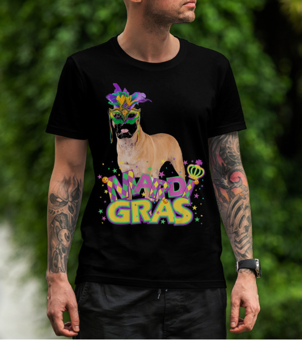 Mardi Gras Bullmastiff Mask Feathers Stars T-Shirt