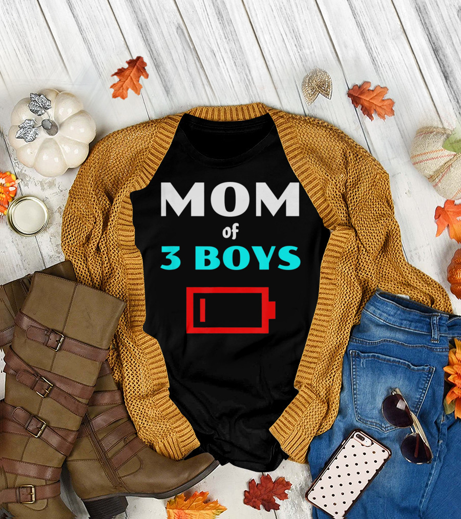 Mom of 3 Boys Low Battery Tired Mother T-Shirt