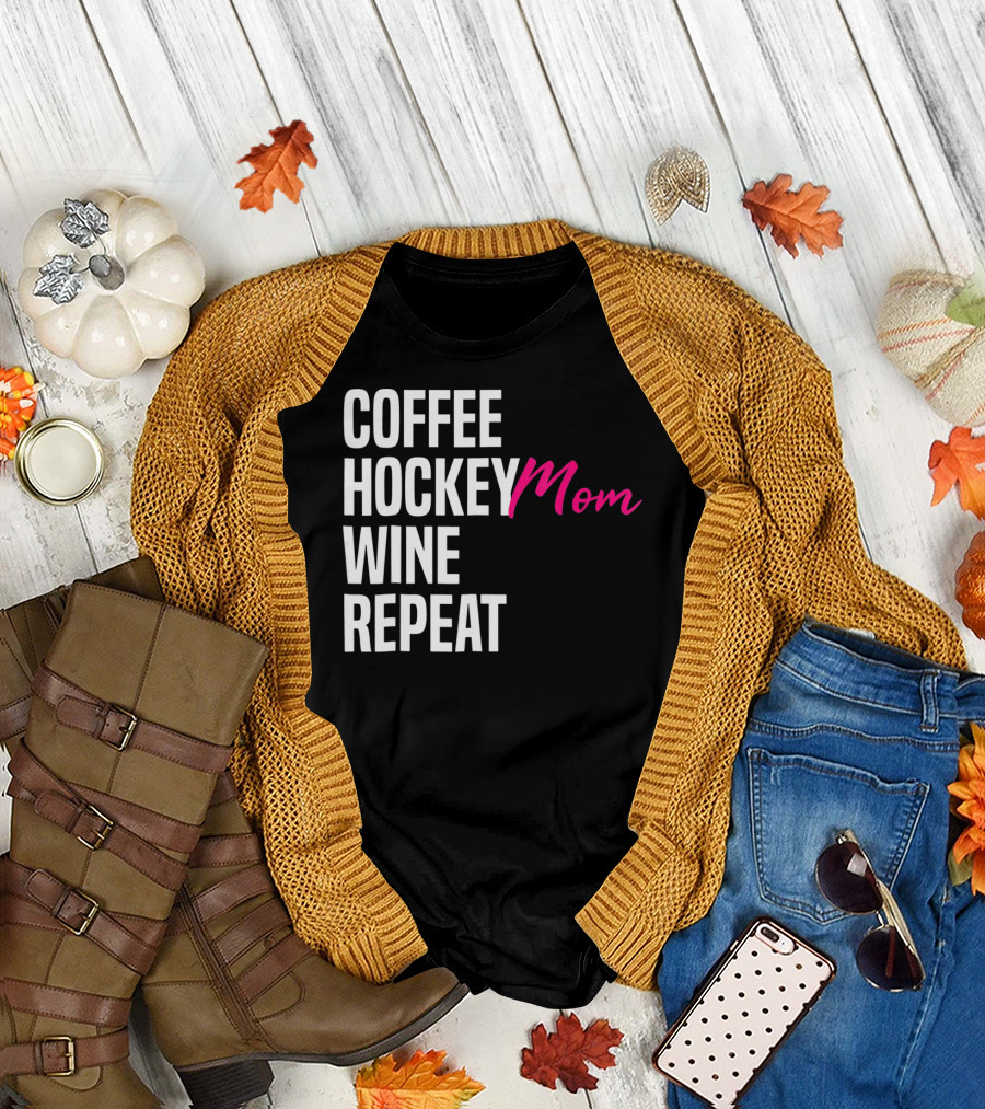 Hockey Mom Coffee Wine Repeat T-Shirt