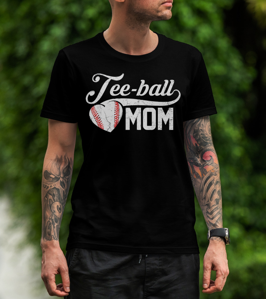 Tee-Ball Mom Heart Baseball T-Shirt