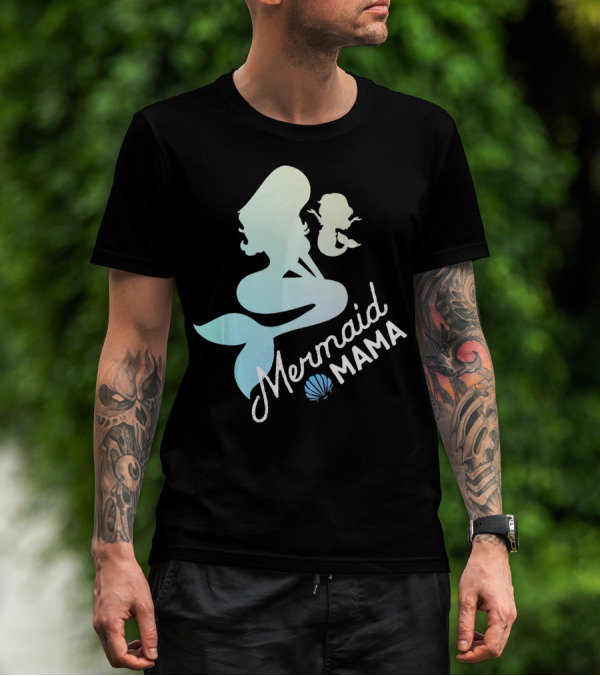 Mermaid Mama Sea Lover With Baby Silhouette And Shell T-Shirt