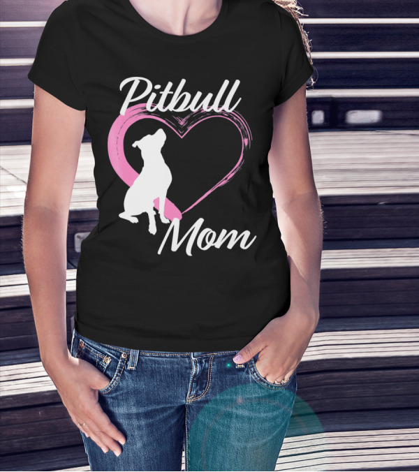 Pitbull Mom Heart Silhouette For Dog Lovers T-Shirt
