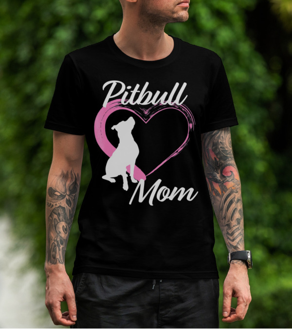 Pitbull Mom Heart Silhouette For Dog Lovers T-Shirt