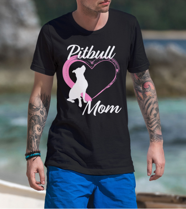 Pitbull Mom Heart Silhouette For Dog Lovers T-Shirt