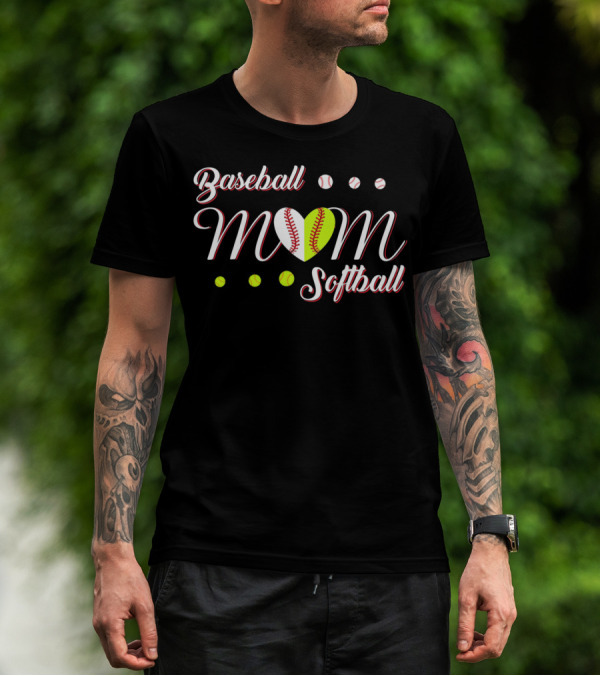 Baseball Softball Mom Heart Balls T-Shirt