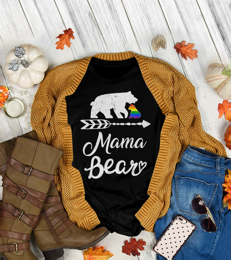 Mama Bear with Rainbow Pride Arrow LGBT T-Shirt