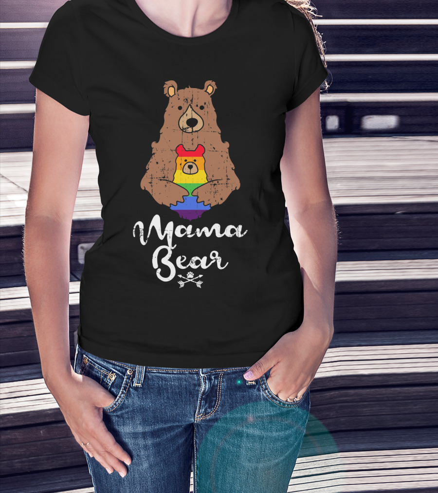 Mama Bear Proud Gay Lesbian Love Pride Bear With Rainbow Colors T-Shirt