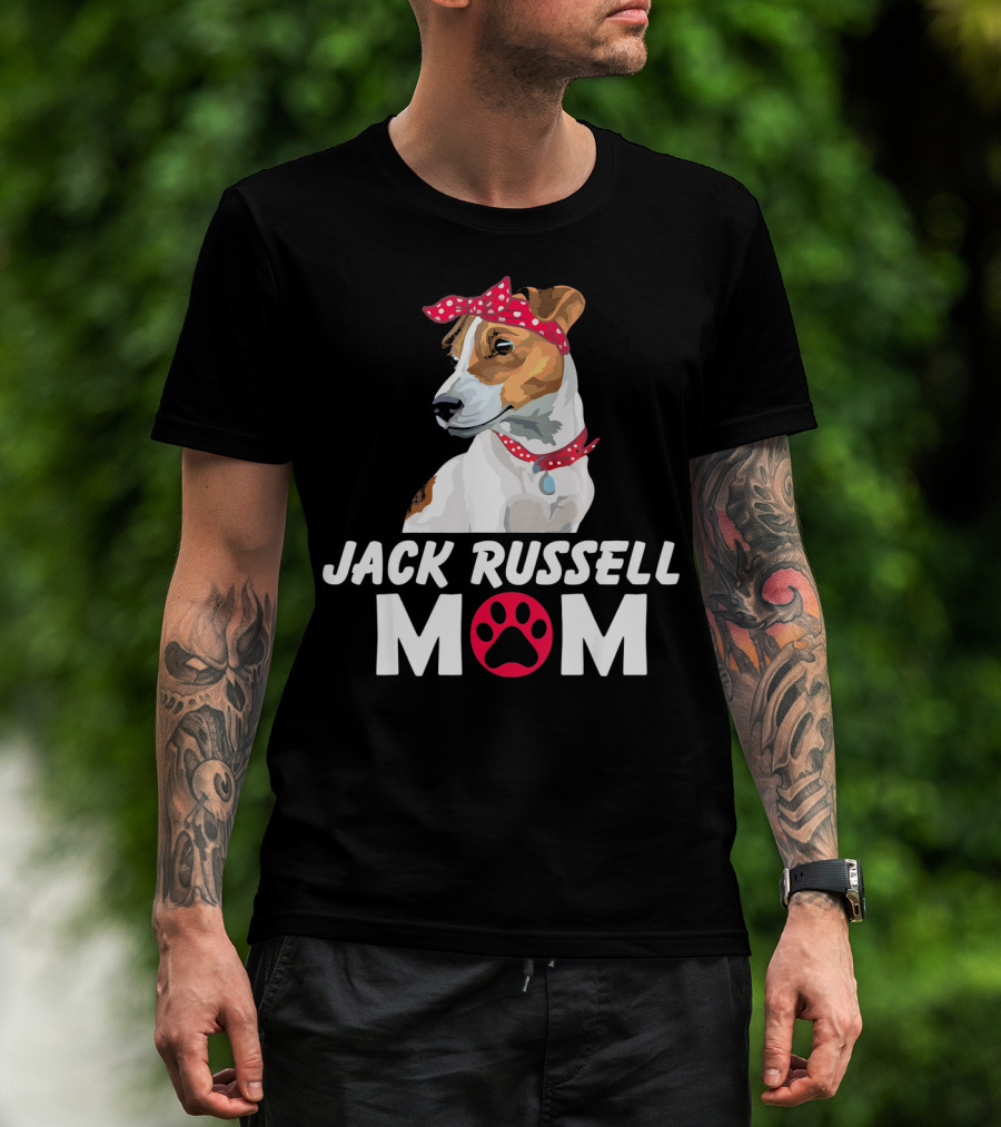 Jack Russell Mom With Bandana And Paw Prints T-Shirt