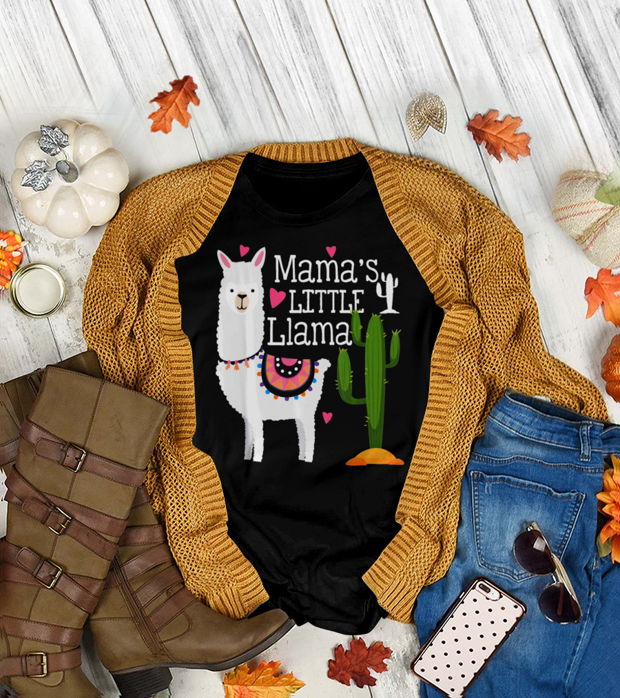 Mama's Little Llama Cute Heart Cactus T-Shirt