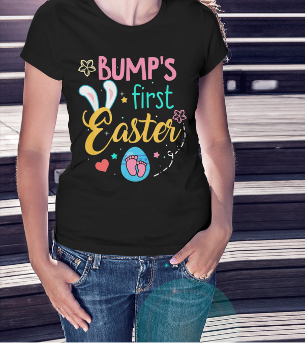 Bump's First Easter New Baby Mother Pregn Bunny Ears Hearts Flowers T-Shirt