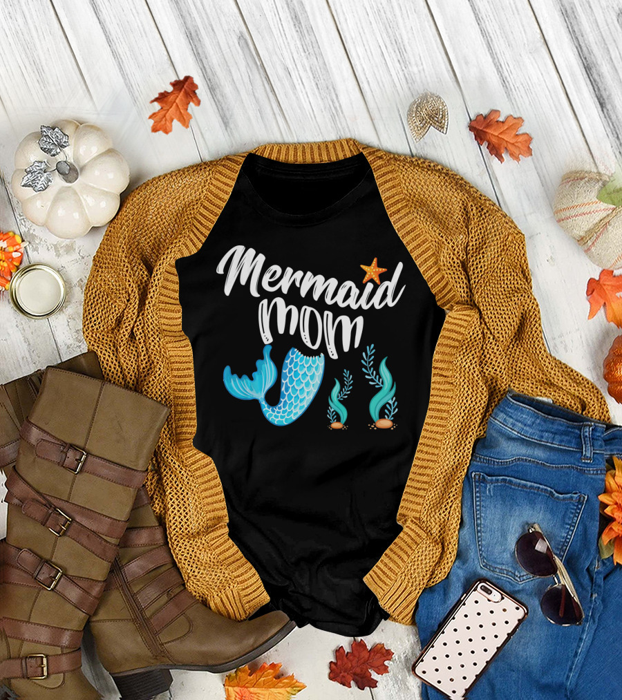 Mermaid Mom Starfish Tail Seashell Party Cute Out T-Shirt