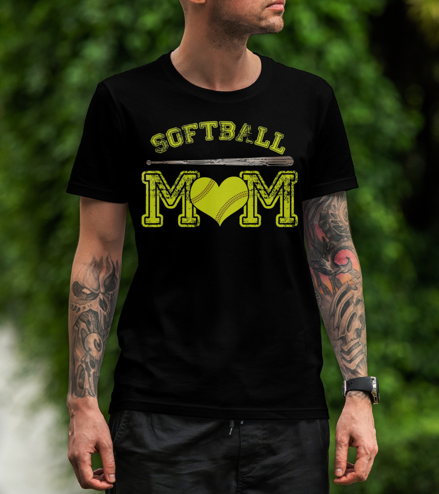 Softball Mom Love Heart Bat T-Shirt