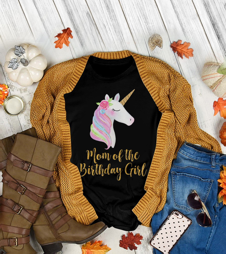 Gold Unicorn Mom of the Birthday Girl T-Shirt