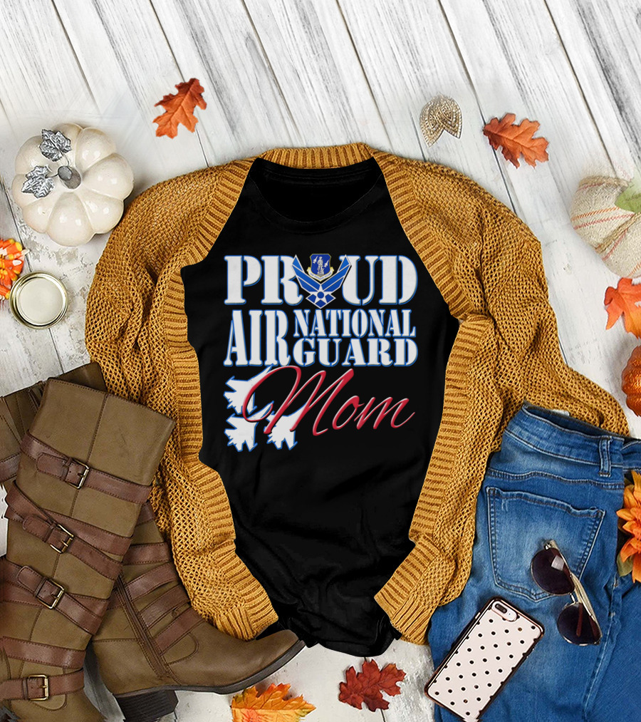 Proud Air National Guard Mom USAF Emblem with Jet T-Shirt