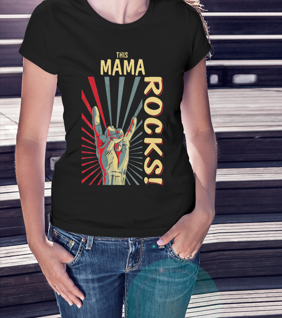 This Mama Rocks Vintage Retro Hand Gesture Concert T-Shirt