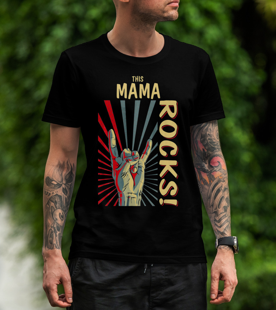 This Mama Rocks Vintage Retro Hand Gesture Concert T-Shirt