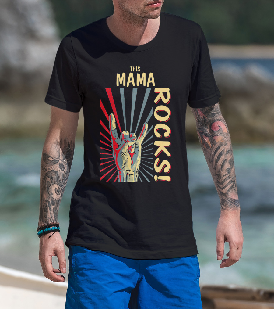 This Mama Rocks Vintage Retro Hand Gesture Concert T-Shirt