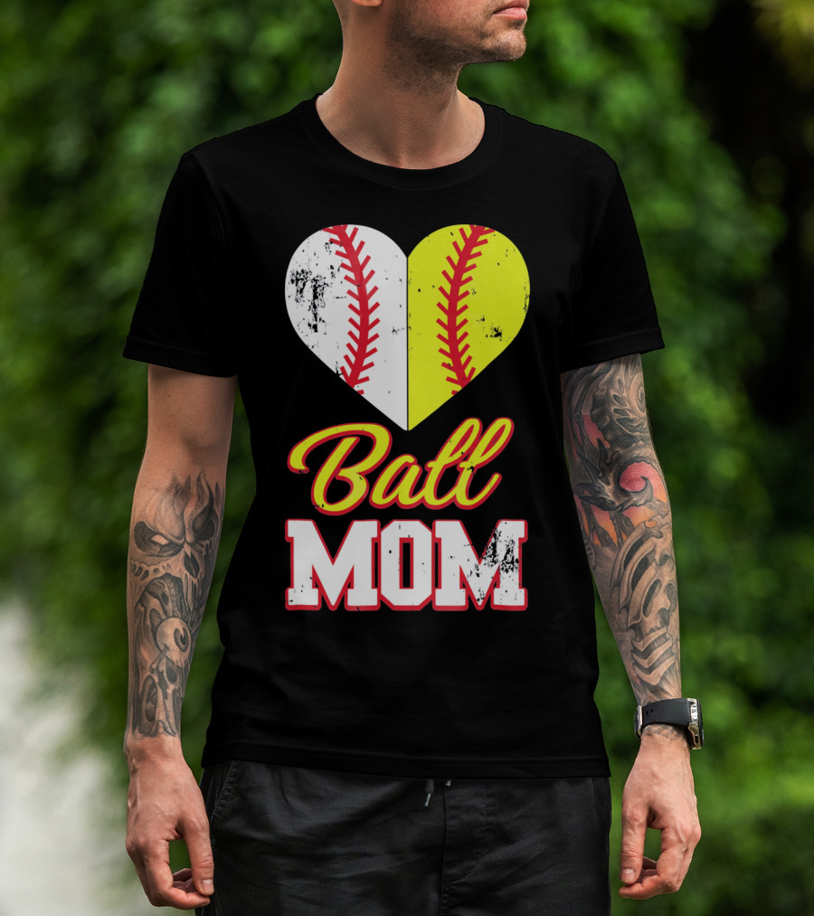 Funny Softball Mom Ball Mom Heart T-Shirt