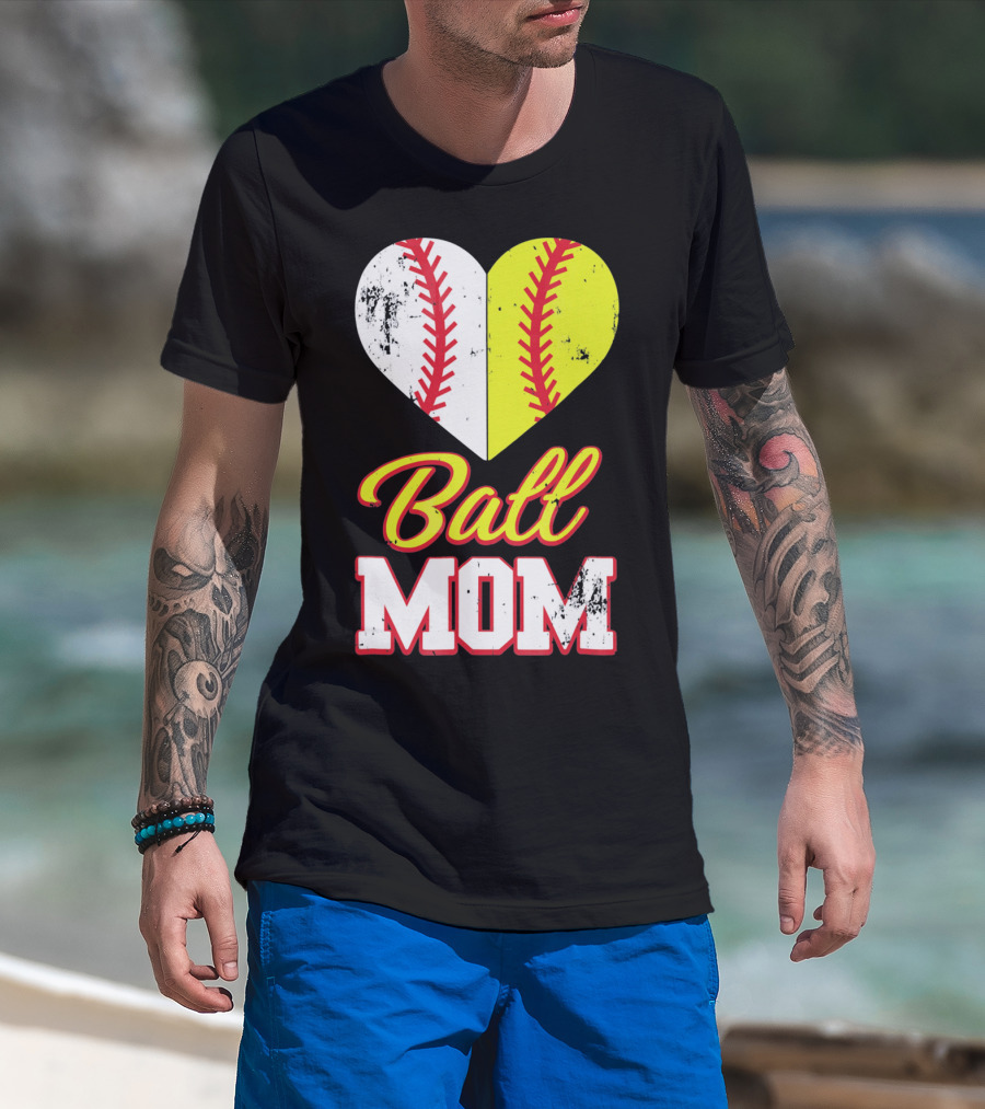 Funny Softball Mom Ball Mom Heart T-Shirt