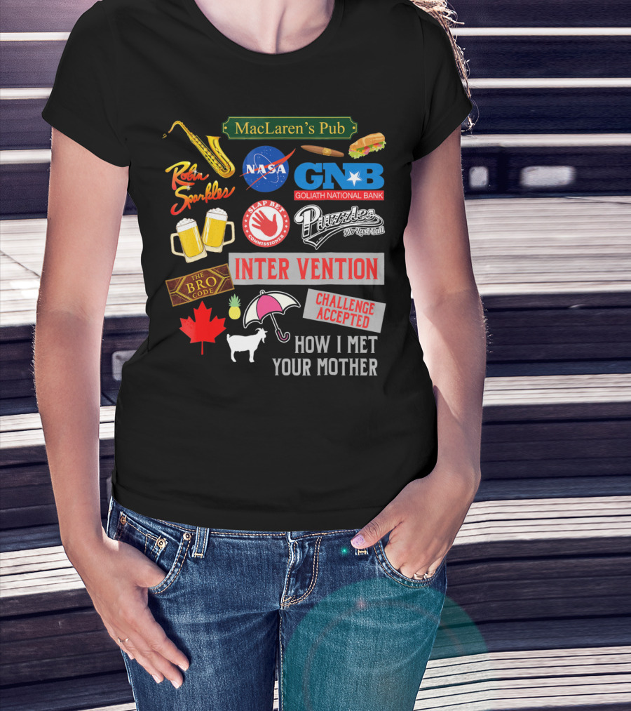 MacLaren's Pub Robin Sparkles Goliath National Bank Puzzles Intervention The Bro Code Challenge Accepted How I Met Your Mother T-Shirt