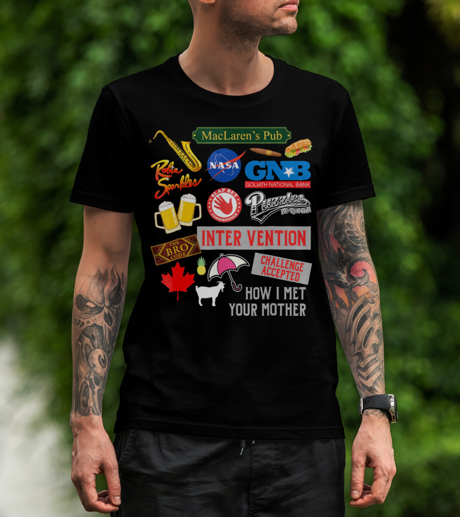 MacLaren's Pub Robin Sparkles Goliath National Bank Puzzles Intervention The Bro Code Challenge Accepted How I Met Your Mother T-Shirt