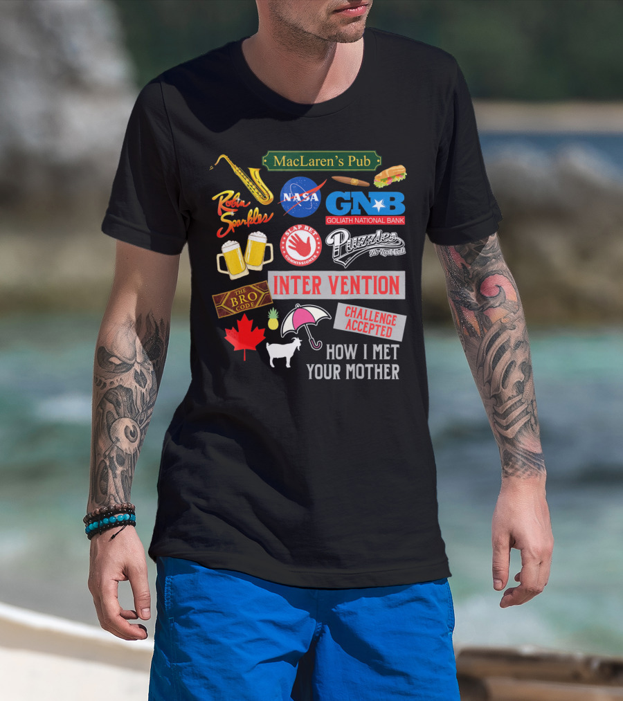 MacLaren's Pub Robin Sparkles Goliath National Bank Puzzles Intervention The Bro Code Challenge Accepted How I Met Your Mother T-Shirt