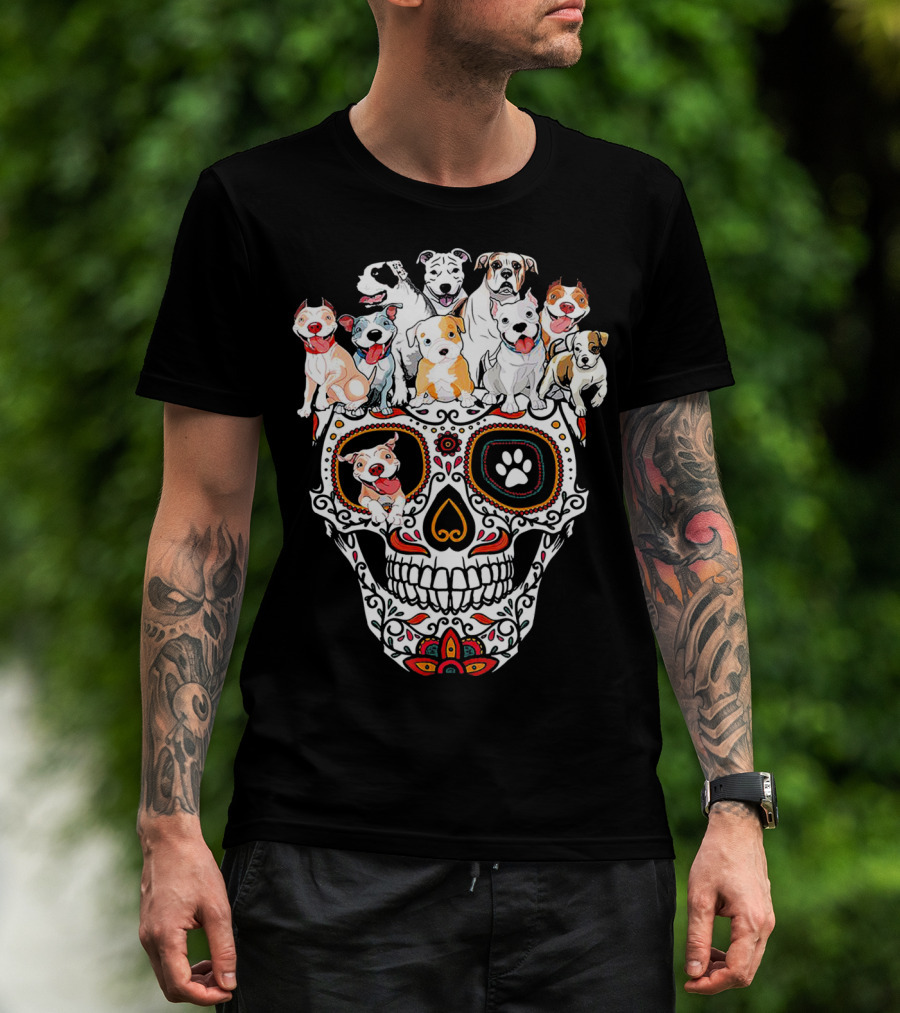 Pitbull Mom Sugar Skull Funny Canine Compilation T-Shirt
