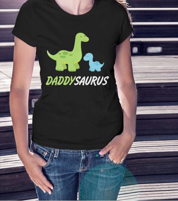 Daddysaurus Cute Sweet Daddy Family With Green Blue Dinosaurs T-Shirt
