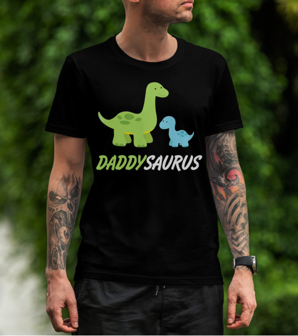 Daddysaurus Cute Sweet Daddy Family With Green Blue Dinosaurs T-Shirt