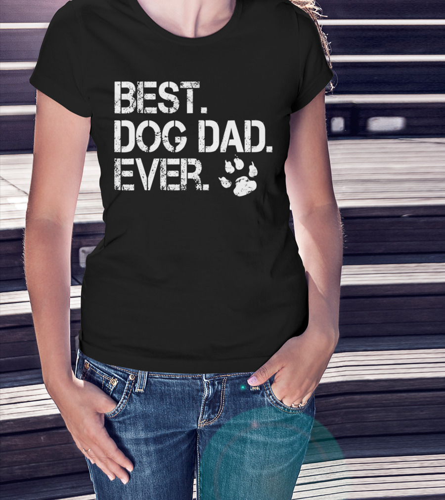 Mens Quote Best Dog Dad Ever With Paw Prints T-Shirt