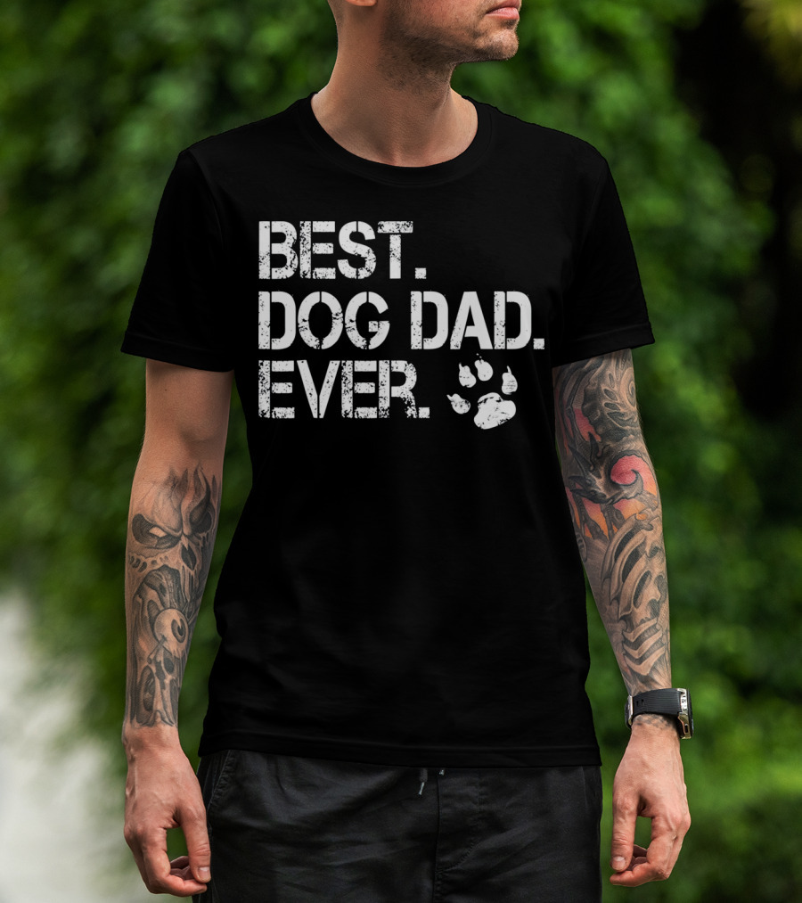 Mens Quote Best Dog Dad Ever With Paw Prints T-Shirt