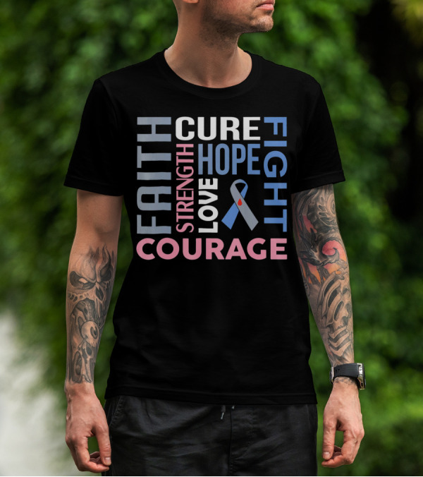 Faith Cure Fight Strength Hope Love Courage Diabetes Awareness T-Shirt