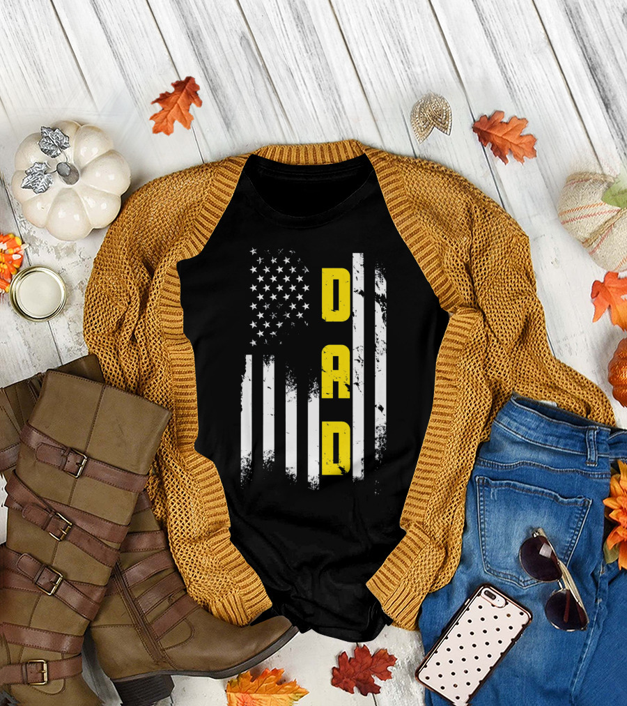 Thin Gold Line Flag Dad 911 Dispatcher Father's Day T-Shirt