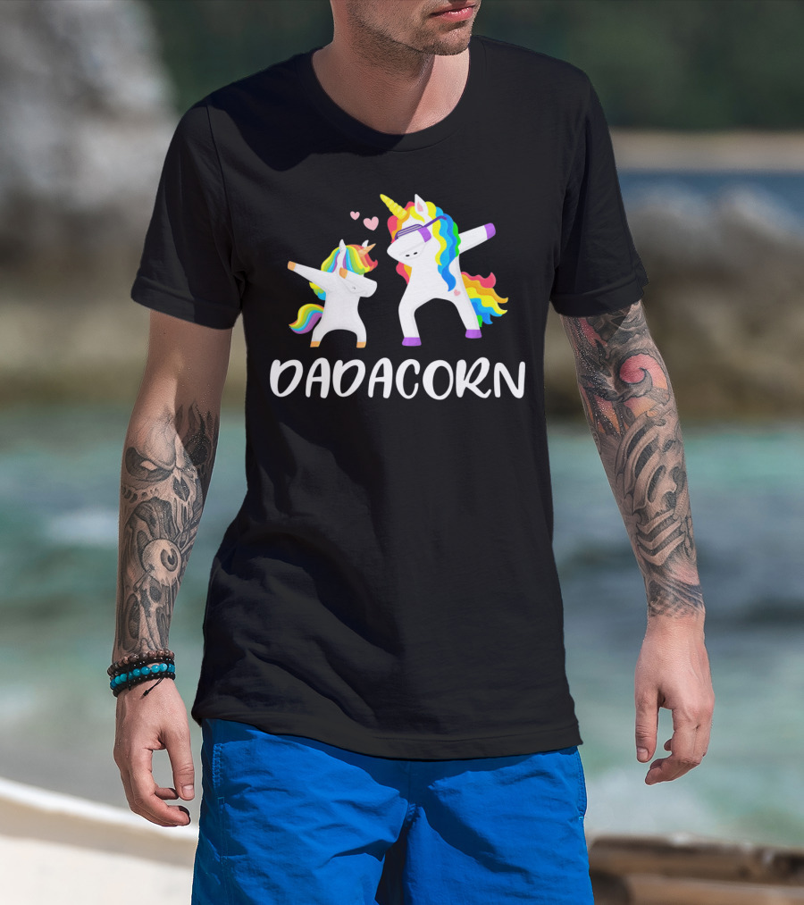 Dadacorn Rainbow Unicorn Daddy And Child Dancing T-Shirt