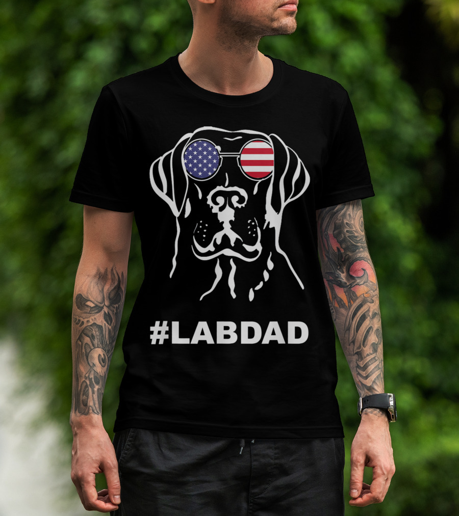 LabDad American Flag Sunglasses Dog T-Shirt