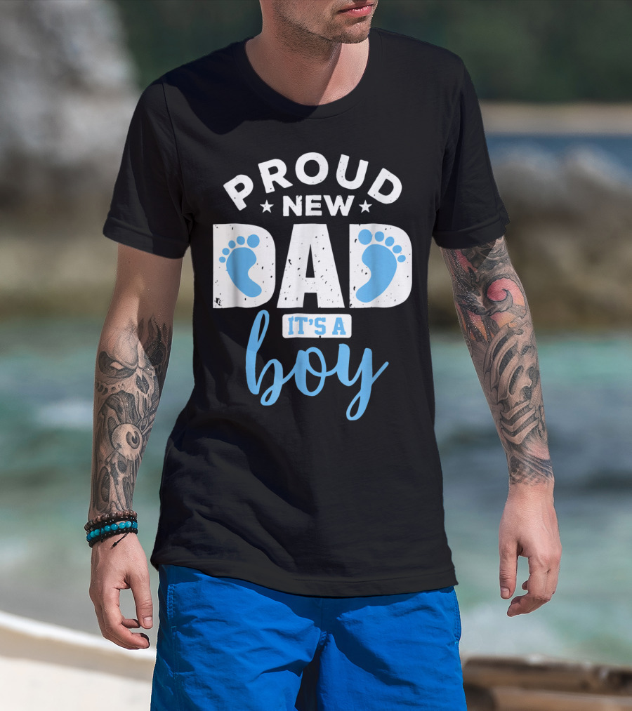 Proud New Dad It's A Boy Blue Footprints T-Shirt