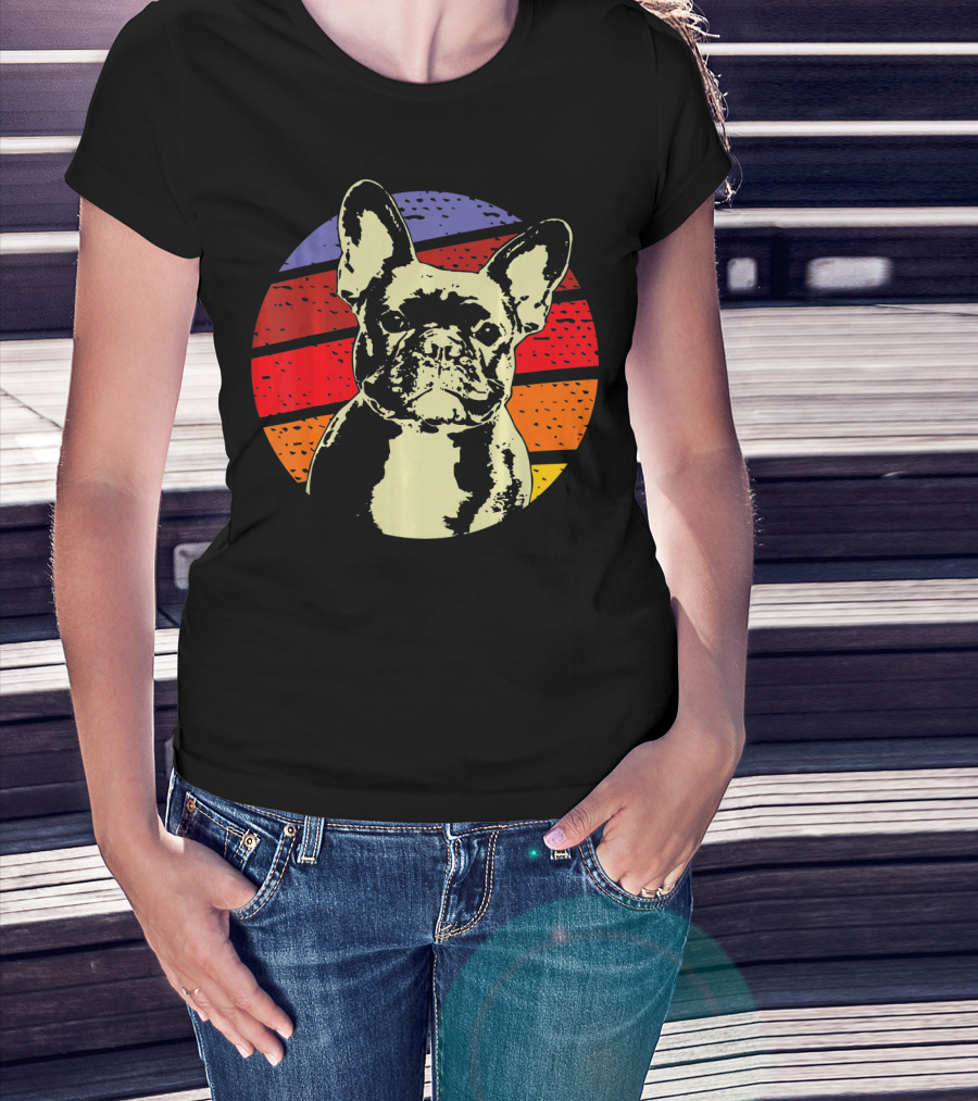 Vintage French Bulldog Dad Retro Colorful Stripes T-Shirt