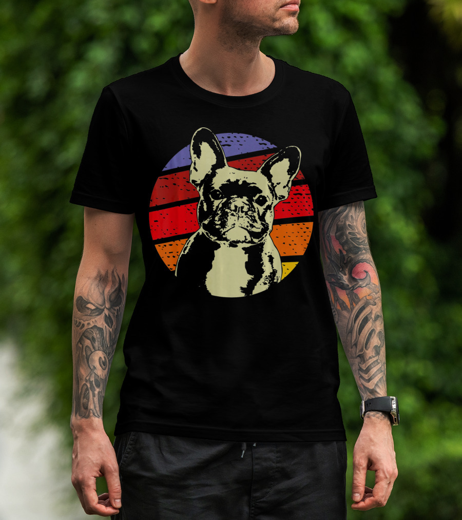 Vintage French Bulldog Dad Retro Colorful Stripes T-Shirt