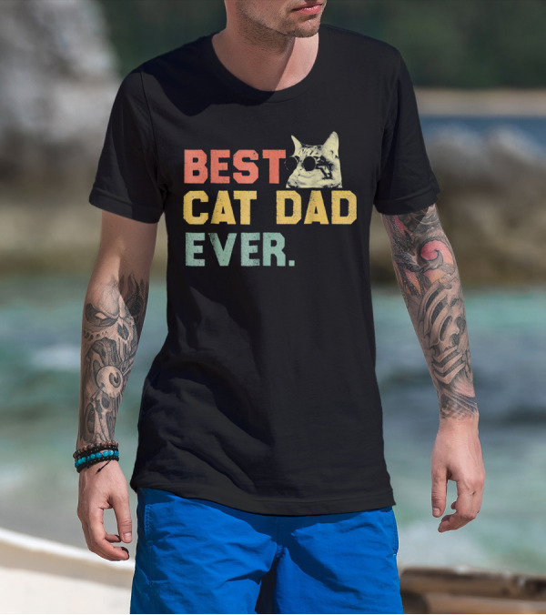 Best Cat Dad Ever Vintage Sunglasses Cat Daddy T-Shirt