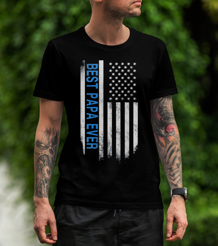 Best Papa Ever Thin Blue Line American Flag USA Flag T-Shirt