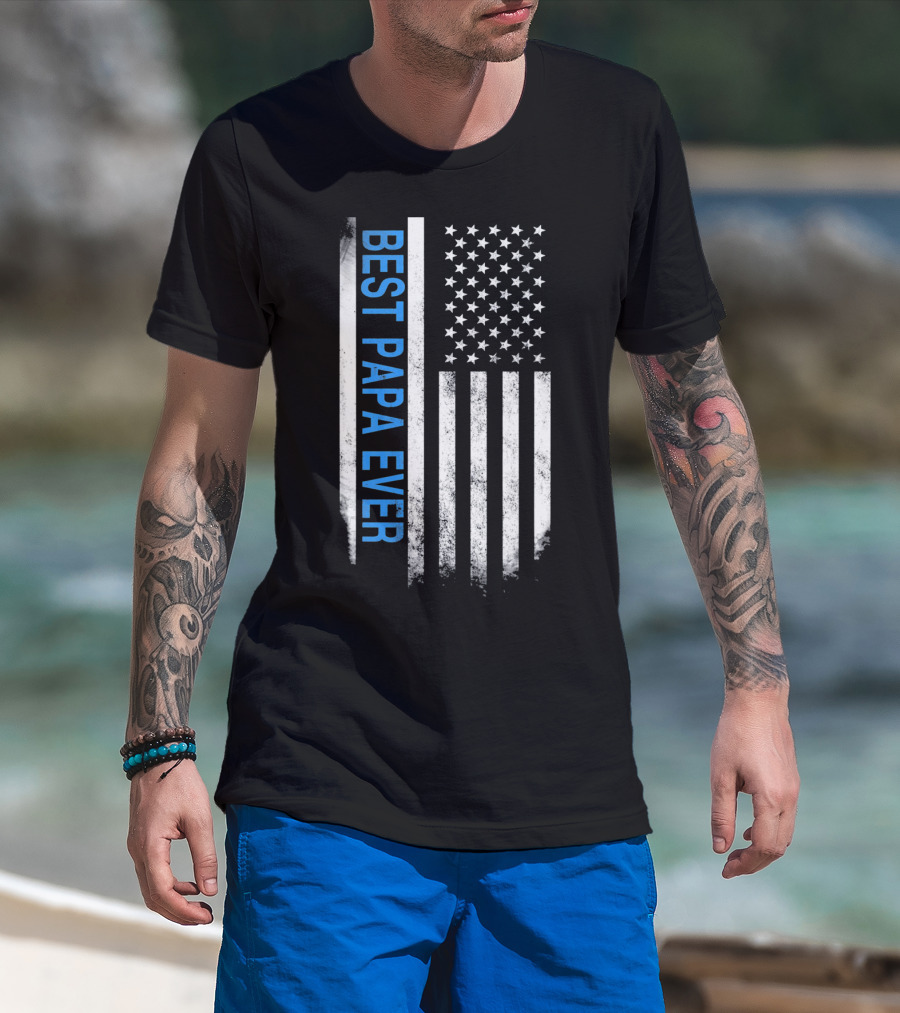 Best Papa Ever Thin Blue Line American Flag USA Flag T-Shirt