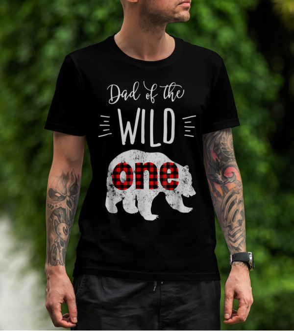 Dad Of The Wild One Bear Plaid T-Shirt