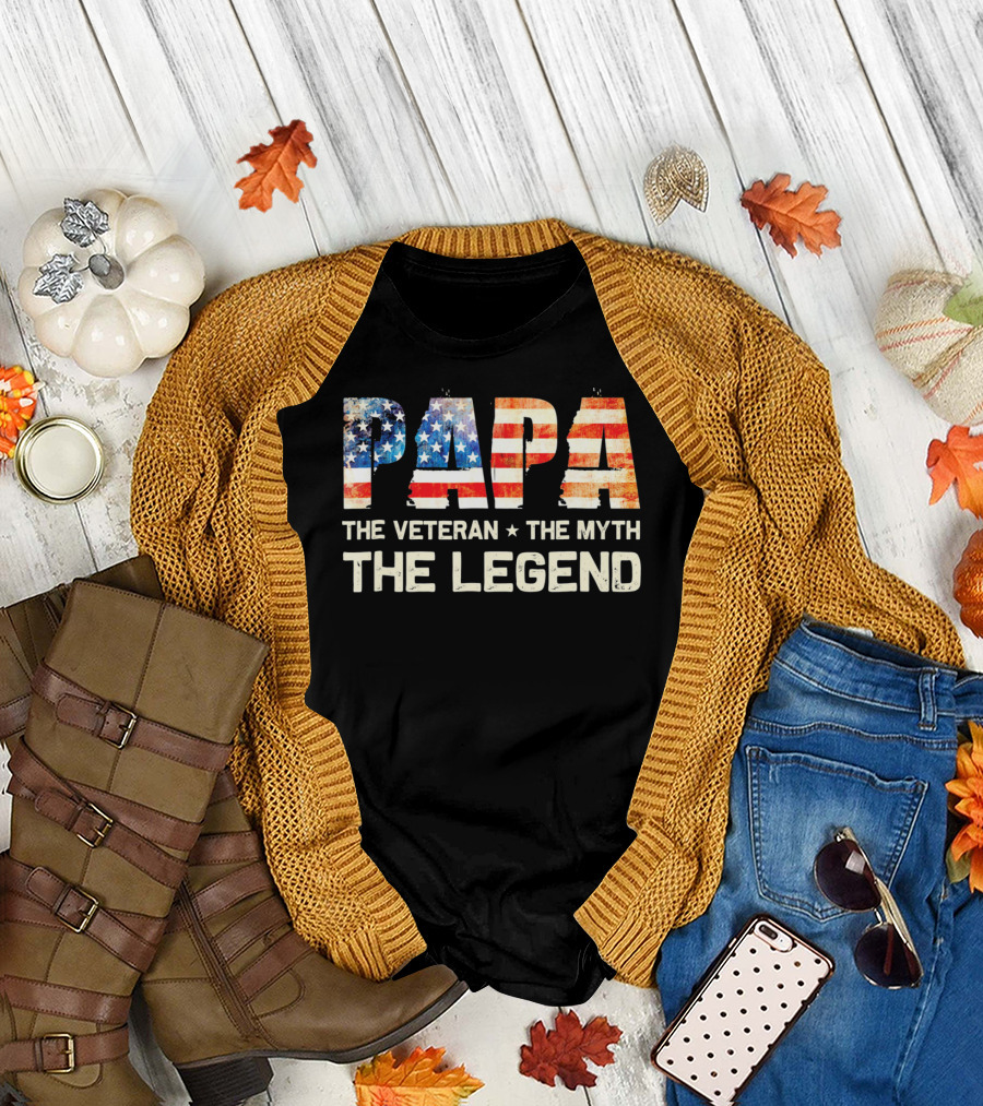 Papa The Veteran The Myth The Legend American Flag T-Shirt
