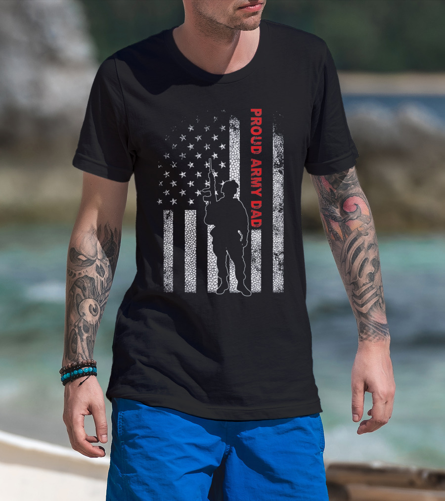 PROUD ARMY DAD American Flag Soldier T-Shirt