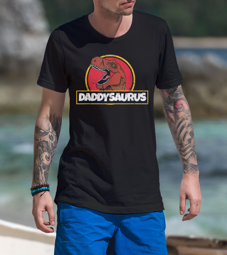 Daddysaurus TRex Dinosaur Fathers Retro Jurassic T-Shirt