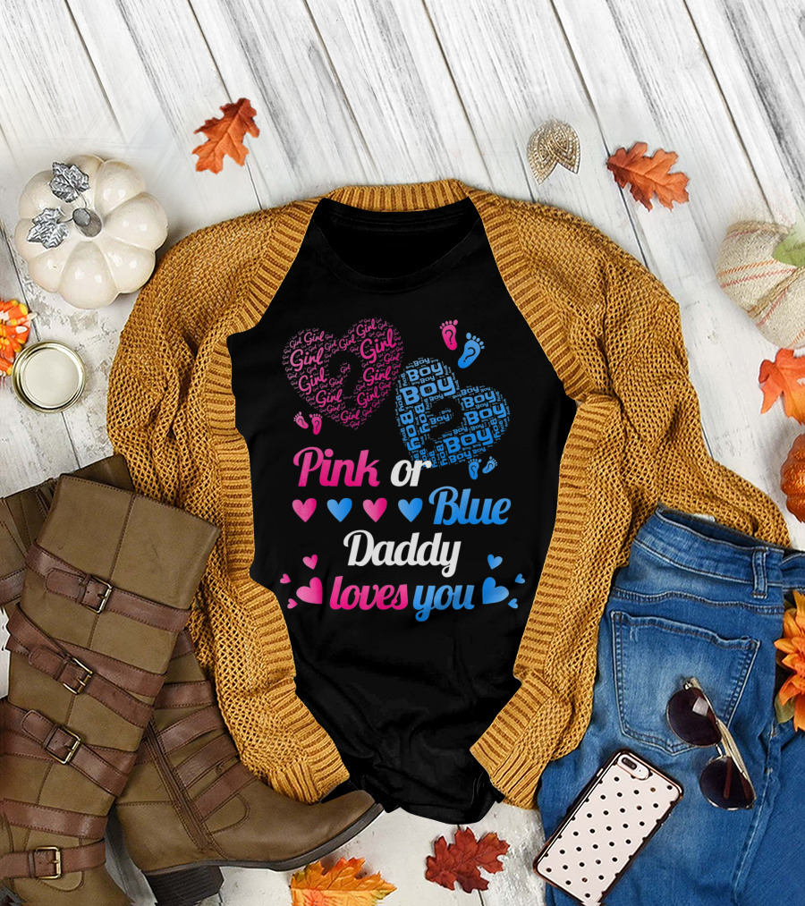 Pink or Blue Daddy Loves You Girl Boy Hearts and Footprints T-Shirt